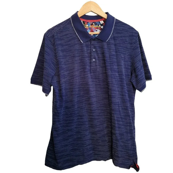 Robert Graham Mens Polo T-Shirt Size L Blue Striped Cotton Short Sleeve Collared - Picture 1 of 10